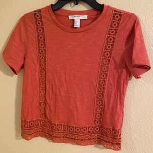 Forever 21 Coral Tee Blouse with Lace